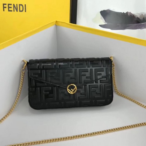 Портфейл Fendi НА ВЕРИЖКА С ТОРБИЧКИ Кожена мини чанта 8BS032 Черен