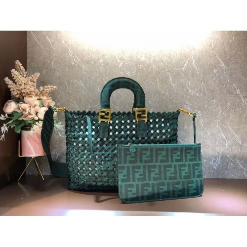 Чанта Fendi Weave F6501 черно-зелена