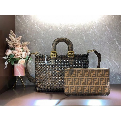 Чанта Fendi Weave F6501 кафява