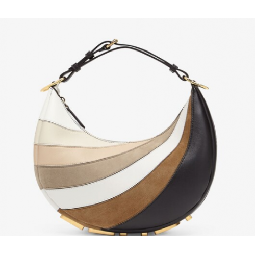 Малка кожена чанта Fendi graphy с бежова и кафява инкрустация 8BR798A