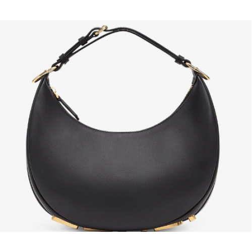 Малка черна кожена чанта Fendi graphy 8BR798