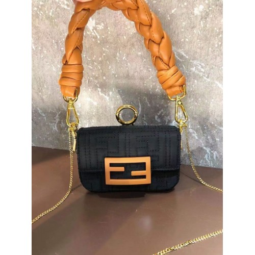 Мини памучна чанта Fendi BAGUETTE F6550 черна