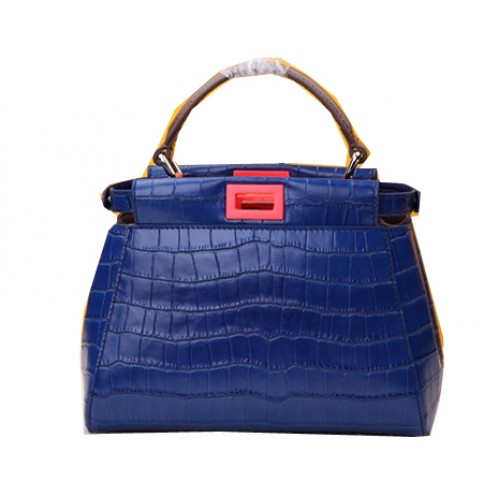 Fendi Mini Peekaboo Croco кожена чанта F520885 Син