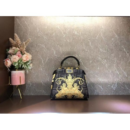 Мини чанта от коприна с щампа Peekaboo Fendi F1952 черна