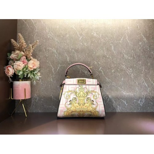 Копринена чанта Fendi mini Peekaboo с щампа F1952 розова