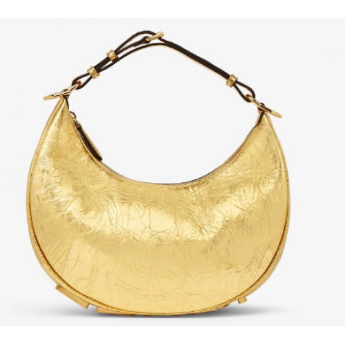 Малка златна ламинирана кожена чанта Fendigraphy 8BR798A