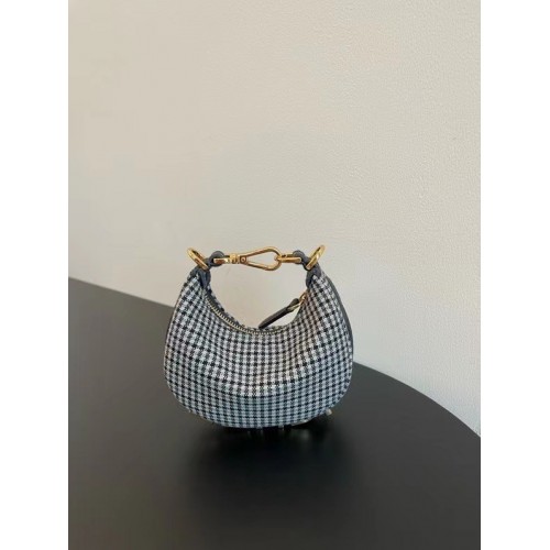 Малка златна ламинирана кожена чанта Fendigraphy 8BR798A черно-бяла