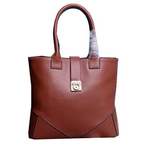 Чанта Ferragamo Medium Tote от телешка кожа 13725 кафява