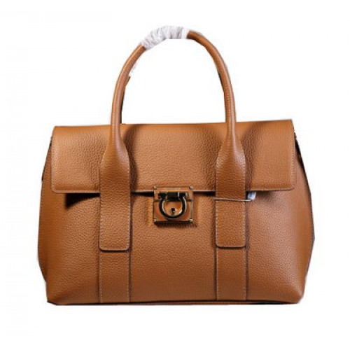 Чанта Ferragamo Medium Tote от телешка кожа 21D941, цвят пшеница