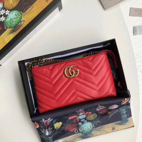 Мини чанта с верижка Gucci GG Marmont 443447 червена