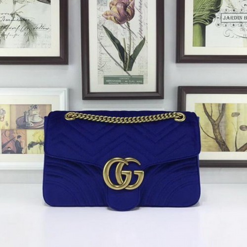 Чанта от бродирано кадифе Gucci GG Marmont 443496 синя