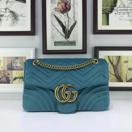 Чанта от бродирано кадифе Gucci GG Marmont 443496 небесно синьо
