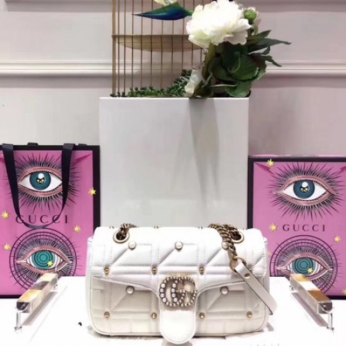 Чанта за рамо Gucci GG Marmont с малка материя Matelasse 443497 бяла