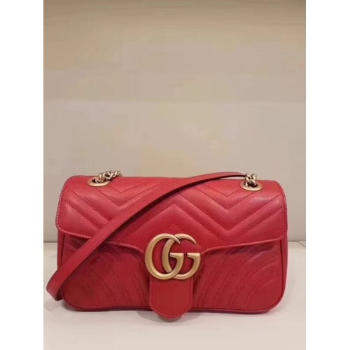 Мини чанта Gucci GG Marmont matelasse 446744 червена