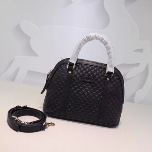 Кожена чанта с горна дръжка Gucci Signature 449654 Черна