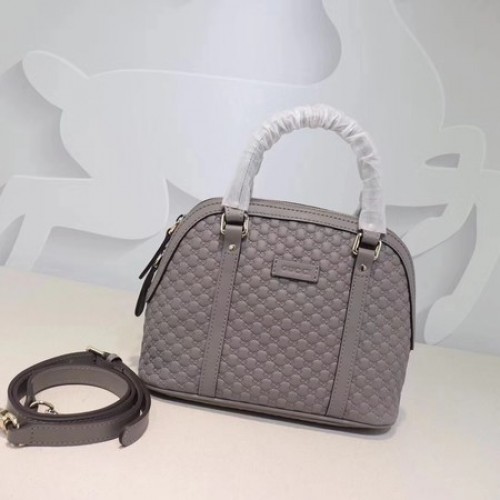 Кожена чанта с горна дръжка Gucci Signature 449654 сива