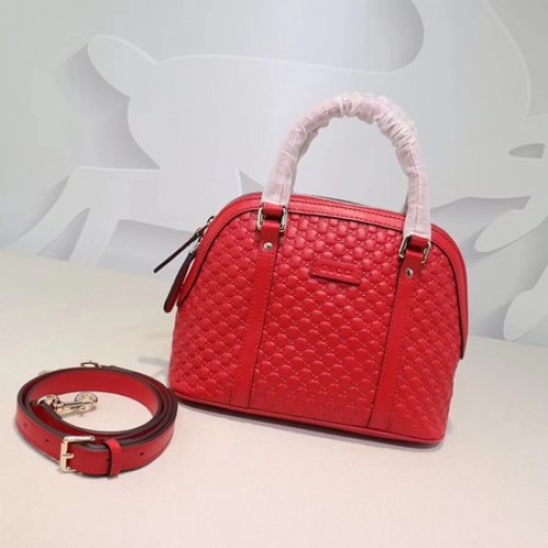 Кожена чанта с горна дръжка Gucci Signature 449654 червена