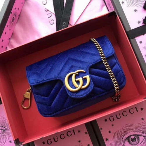 Gucci GG Marmont кадифена супер мини чанта 476433 синя