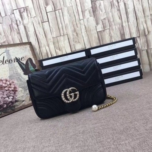 Gucci GG Marmont мателассе мини чанта 476809 черна