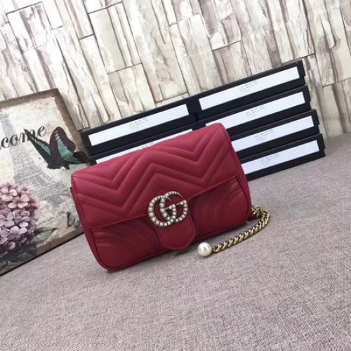 Мини чанта Gucci GG Marmont matelasse 476809 червена