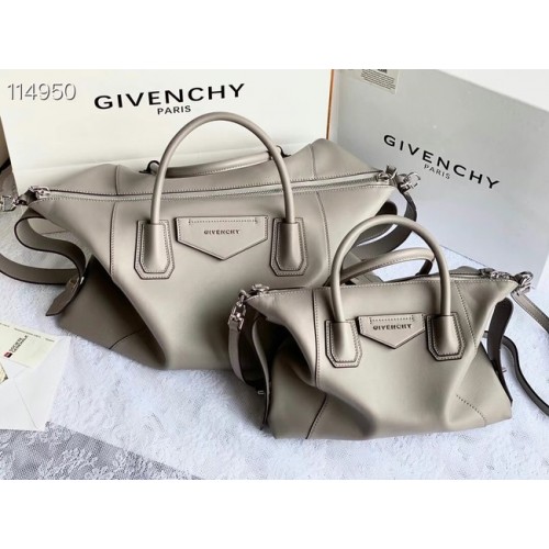 Оригинална кожена чанта за рамо GIVENCHY 63188 светло сива