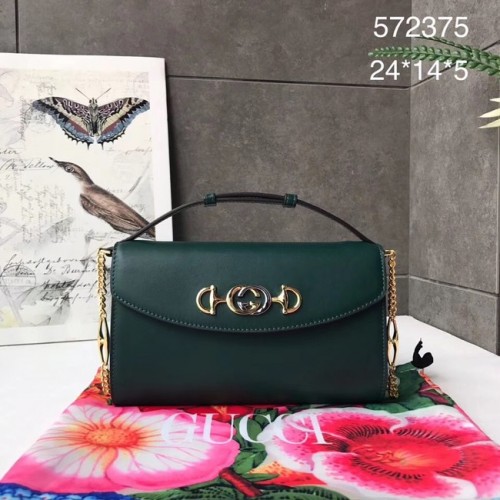Малка кожена чанта за рамо GUCCI Zumi 572375 Тъмно зелена