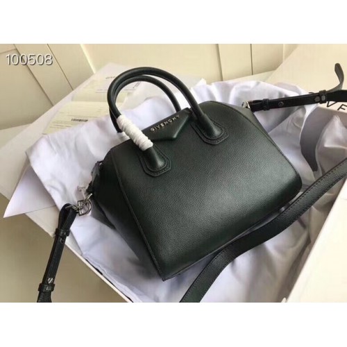 Малка чанта Givenchy Antigona от телешка кожа с къси ръкави BB0511, черно-зелена