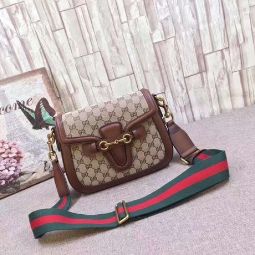 Чанта през рамо Gucci GG Lady Web от ръчно боядисана кожа 380573 кафява