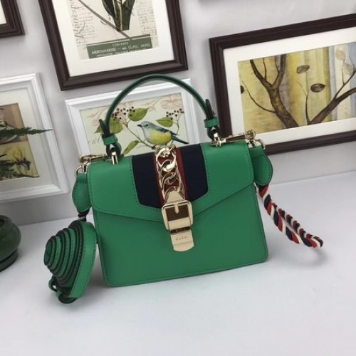 Мини чанта Gucci Sylvie Lather 470270 зелена
