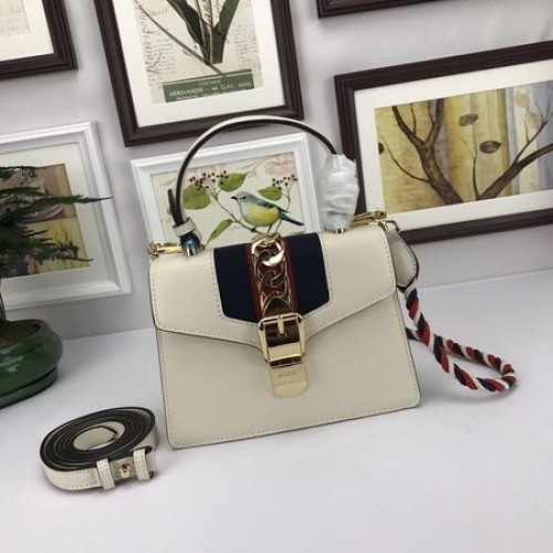 Мини чанта Gucci Sylvie Lather 470270 OffWhite