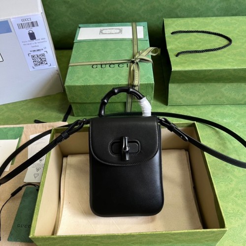 Мини чанта Gucci Bamboo 702106 черна в антично златисто