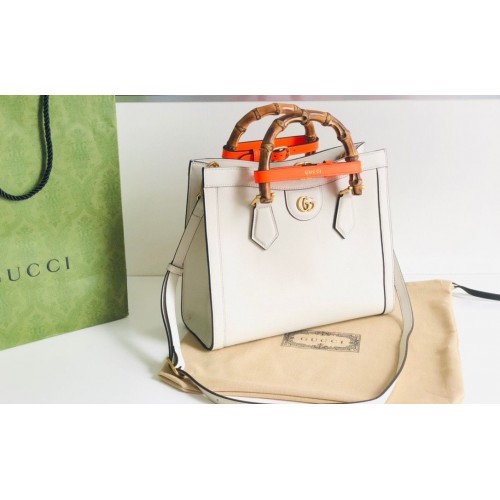 Чанта Gucci Diana GG с бамбукова горна дръжка, оригинална кожена, 660195, бяла