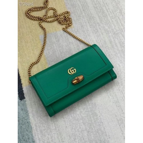 Портфейл Gucci Diana с верижка и бамбук 658243 зелен