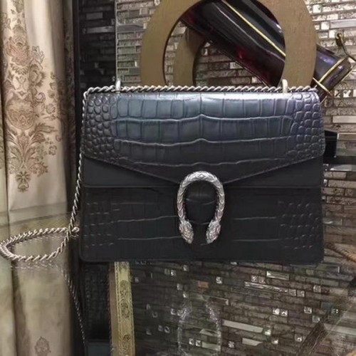 Чанта през рамо Gucci Dionysus Croco кожена 400235 черна