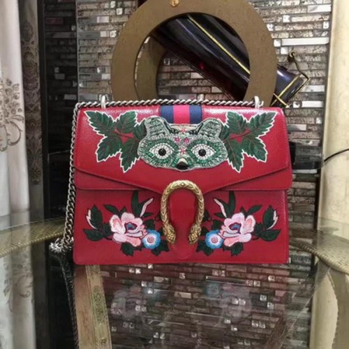 Чанта за рамо Gucci Dionysus с бродерия 400235 червена