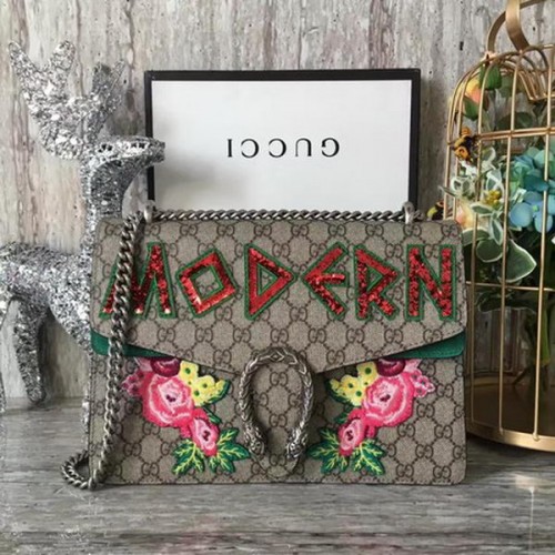 Чанта за през рамо Gucci Dionysus Embroidered 400249 от зелен велур