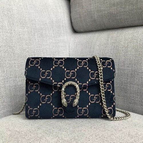 Gucci Dionysus GG кадифен мини портфейл с верижка 401231 тъмносин