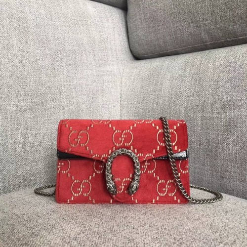 Gucci Dionysus GG кадифена супер мини чанта 476432 червена