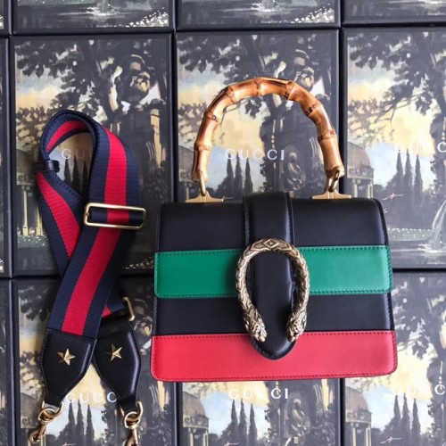 Малка чанта Gucci Dionysus с горна дръжка 523367 черно-червено-зелено