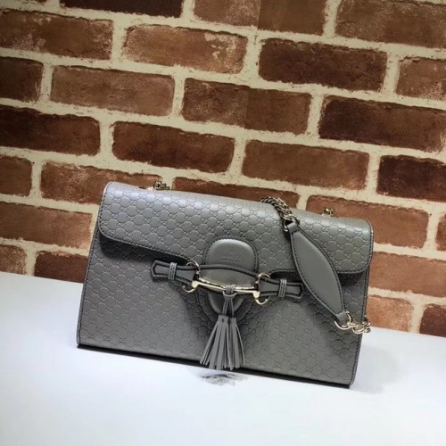 Кожена чанта за рамо Gucci GG 449635 сива