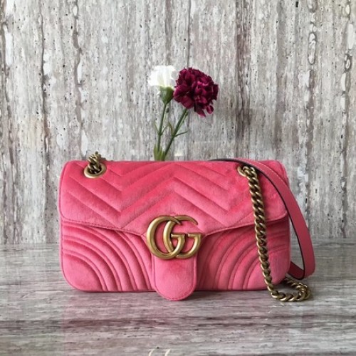 Чанта през рамо Gucci GG Marmont Chevron Velvet 443497 Розова