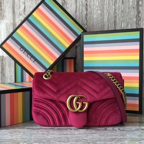 Чанта през рамо Gucci GG Marmont Chevron Velvet 443497 Розова