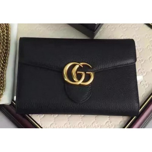 Кожена мини чанта Gucci GG Marmont 401232 черна