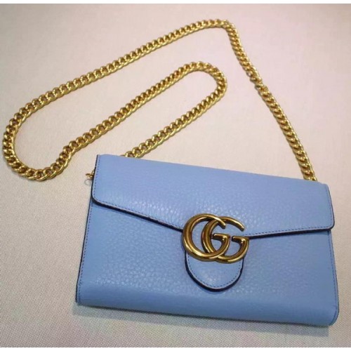 Кожена мини чанта Gucci GG Marmont 401232 син