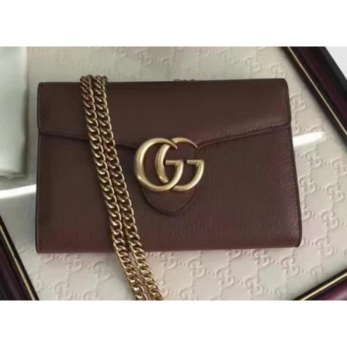 Кожена мини чанта Gucci GG Marmont 401232 кафява