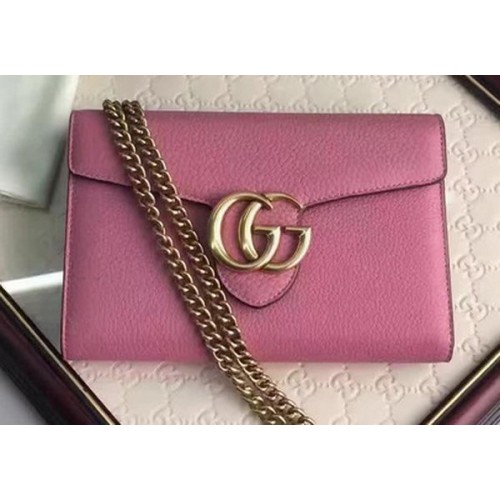 Кожена мини чанта Gucci GG Marmont 401232 Розова