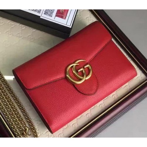 Кожена мини чанта Gucci GG Marmont 401232 червена