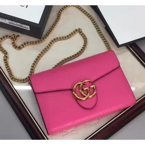 Кожена мини чанта Gucci GG Marmont 401232 Розова