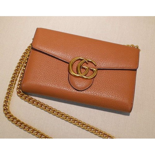 Кожена мини чанта Gucci GG Marmont 401232 цвят пшеница