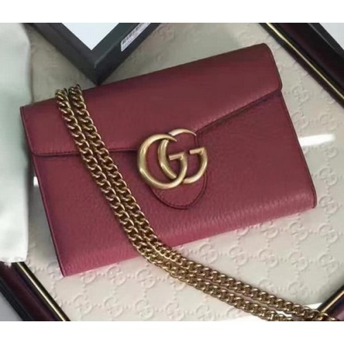 Кожена мини чанта Gucci GG Marmont 401232 цвят вино